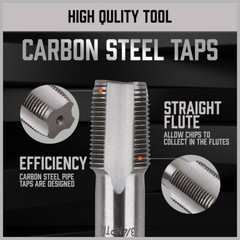 6PC NPT Pipe Tap Set 1/8&Prime; 1/4&Prime; 3/8&Prime; 1/2&Prime; 3/4&Prime; and 1&Prime; With Case Carbon Steel Inch