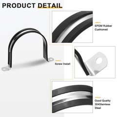 14Pcs 108mm(4-1/4&Prime;) Stainless Steel Rubber 2 Hole U-Tube Strap Clamp, Black