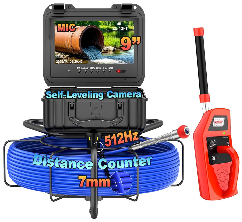 165FT Sewer Camera with Locator, 9&Prime; 1080P Screen & 32GB DVR for Inspections