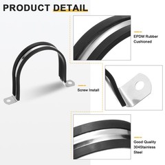 14Pcs 77mm(3-1/32&Prime;) Stainless Steel Rubber 2 Hole U-Tube Strap Clamp, Black