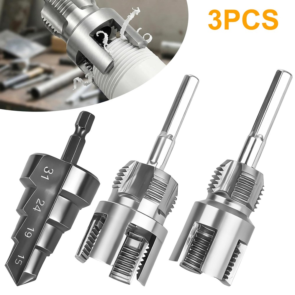 PVC Pipe Threader Kit 1/2&Prime; 3/4&Prime; Internal External Threading Dies+Step Drill Bit