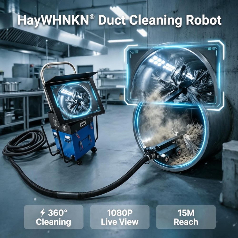 250-800mm Pipe Inspection & Cleaning Robot w/ Remote, 1080P Cam*2, 30&deg; Climb