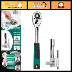 3/8&Prime; Tub Drain Removal Tool with Ratchet Wrench for Bathtub & Sink Plumbing Repa