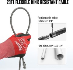 23 FT Electric Drain Snake for 3/4 to 2 Inch Pipes &ndash; Includes Gloves & Bag
