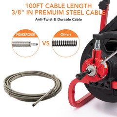 GRAVEE Electric Drain Auger 100&rsquo;x3/8&Prime; Auto-Feed Sewer Snake w/ Cutters