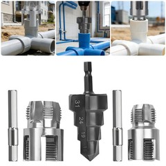 3pcs Pipe Threading Kit PVC PPR Thread Cutter Internal External Die + Step Drill