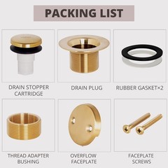 Bathtub Drain Tip-Toe Tub Trim Kit with Two-Hole Overflow Brushed Gold