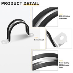 14Pcs 57mm(2-7/32&Prime;) Stainless Steel Rubber 2 Hole U-Tube Strap Clamp, Black
