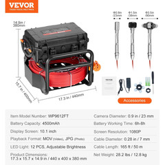 Sewer Camera, 165 Ft/50M, Self-Leveling Drain Camera with 10.1&Prime; Touchscreen, 512