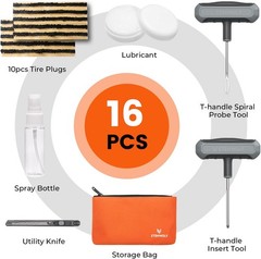 ETENWOLF Flat Tire Repair Kit with Plugs 16 Pcs, Heavy Duty Tire Plug Kit for Ca