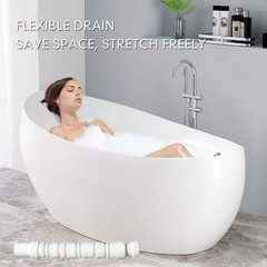 Bathtub Shower Drain Pipe, Low Profile Flat 1 1/2 P Trap Kit, Flexible White