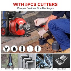370W Auto Feed Electric Drain Cleaning Machine With 100FT Cable, 1/2&Prime; & 3/4
