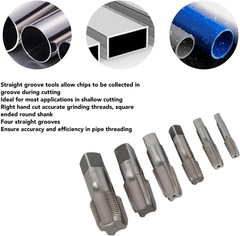 6Pcs Tap and Die Sets, 1 3/4 1/2 3/8 1/4 1/8 High Speed Steel NPT Pipe Tap Pipe