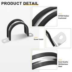 14Pcs 42mm(1-21/32&Prime;) Stainless Steel Rubber 2 Hole U-Tube Strap Clamp, Black