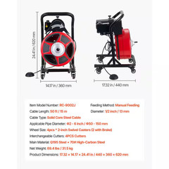 Drain Cleaner Machine 50 FT. X 1/2 In., with Air-Activated Foot, Switch Manual F