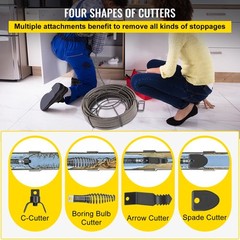 VEVOR 100Ft Drain Cable Sewer Cable 1/2In Drain Cleaning Cable Auger Snake Pipe