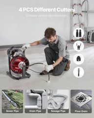 VEVOR Drain Cleaner Machine Electric Drain Auger 50FT x 5/16 Inch Auto Feed