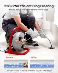 VEVOR Drain Cleaner Machine 50FT x 5/16&Prime; Manual Feed with 228RPM Electric Drill