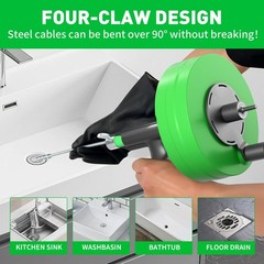 50ft Heavy Duty Drain Auger Snake with Drill Adapter &ndash; Manual & Powered Clog Rem