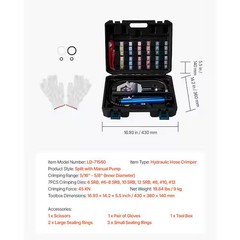 Hydraulic Hose Crimper, 14.2 in. Rubber Hydra-Krimp AC Hose Crimper Kit with 7 D