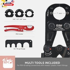 Icrimp Pex Pipe Crimping Tool Kit for 3/8,1/2,3/4,1-Inch Copper Ring with Free G