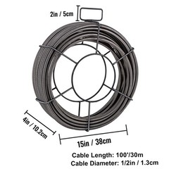 Drain Cable Sewer Cable 100Ft 1/2In Drain Cleaning Cable Auger Snake Pipe