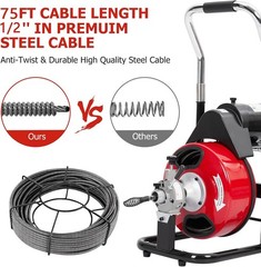 75Ft x 1/2Inch Electric Drain Auger Electric Drain Cleaning Machine Auto Feed