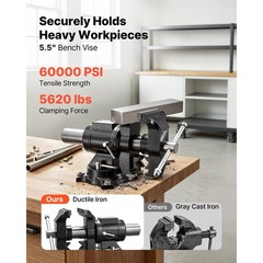Heavy Duty Bench Vise, 5.5&Prime; Jaw Width, Double Swivel Rotating Multi &ndash; Purpose