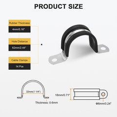 14Pcs 32mm(1-1/4&Prime;) Stainless Steel Rubber 2 Hole U-Tube Strap Clamp, Black