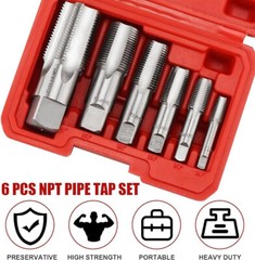 6pcs NPT Taper Pipe Tap Set Carbon Steel Threading 1&Prime; 3/4&Prime; 1/2&Prime; 3/8&Prime; 1/4&Prime; 1/8&Prime;