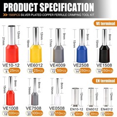 1500PCS Ferrule Crimping Tool Kit with 11 Sizes Wire End Ferrules & AWG23-7 Plie