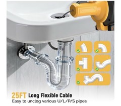 Electric Drain Auger,21V Cordless Drain Snake,25Ft Auto-Feed Snake Drain