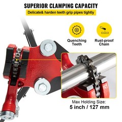 VEVOR Tripod Pipe Chain Vise 1/8&Prime;-5&Prime; Capacity Folding Legs W/ Harden Teeth&Chain