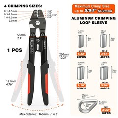 Sanuke Wire Rope Crimping Tool for 3/64 1.0mm, 1.2mm, 1.5mm, 2.0mm, Silver