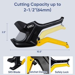 Deli PVC Pipe Cutter Heavy-Duty Ratchet Pipe Cutter Tool for PVC, PPR, PE, PEX
