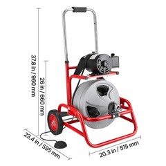 Uimoso Drain Cleaning Machine 75 FT x 1/2 Inch Manual Feed with 6 Cutter Heads