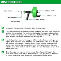 50ft Heavy Duty Drain Auger Snake with Drill Adapter &ndash; Manual & Powered Clog Rem