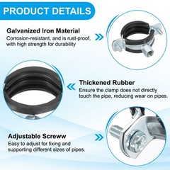 2 Pcs 1.5-1.7inch Heavy Duty Adjustable Split Ring Pipe Hanger, Silver/Black