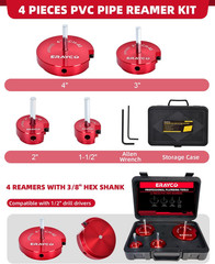 4-Piece PVC Pipe Reamer Kit, Plastic Pipe Fitting Reamer Tool, Fit into Standard