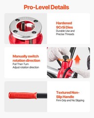 VEVOR Ratchet Pipe Threader Kit Pipes Threader Set with 1/2&Prime; 3/4&Prime; 1&Prime; BSPT Dies