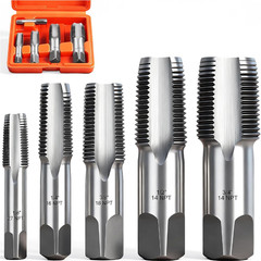 5-Piece NPT Pipe Tap Kit with Heavy-Duty Storage Case, 1/8&Prime;&ndash;3/4&Prime; Tapered Taps