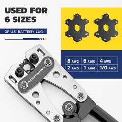 Extended Handle Hex Crimper Tool Kit for Heavy Duty Battery Cables 8-1/0 AWG