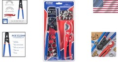 All-in-One Ratchet PEX Cinch Tool with Pipe Cutter and 30 Stainless Steel Clamps