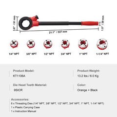 Uimoso Ratchet Pipe Threader Pipe Threading Tool 1/4&Prime; NPT &ndash; 1-1/4&Prime; NPT 6PCS Dies