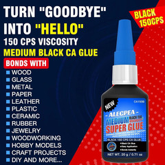 20G Black Medium CA Glue (150 CPS), Premium Cyanoacrylate Super Glue for Wood, G
