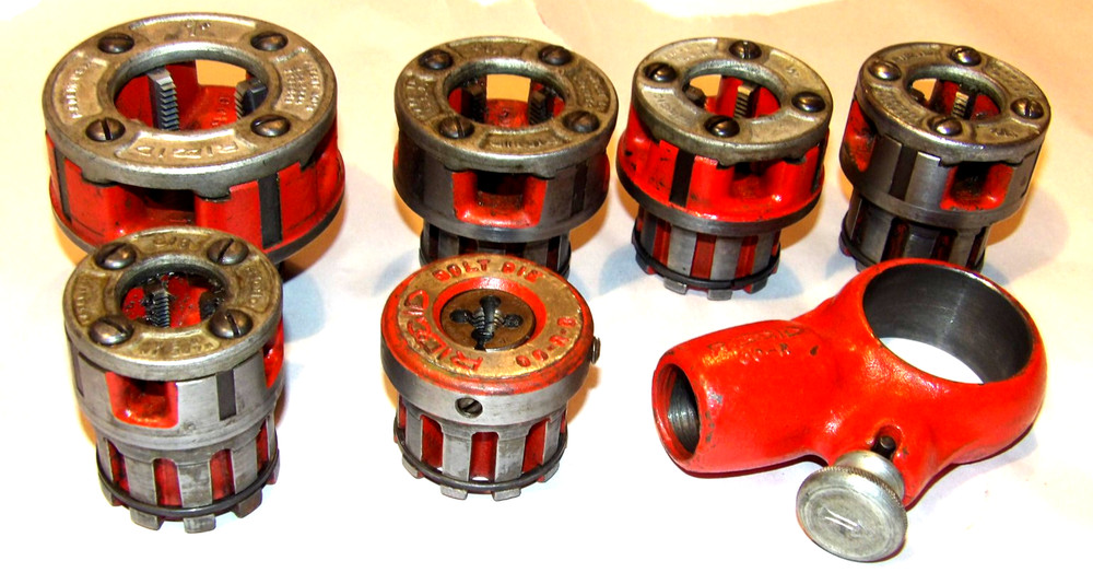 RIDGID 00-R MANUAL PIPE THREADER RATCHET HEAD & 6 DIES! 1, 3/4, 1/2, 3/8, 3/16&Prime;!