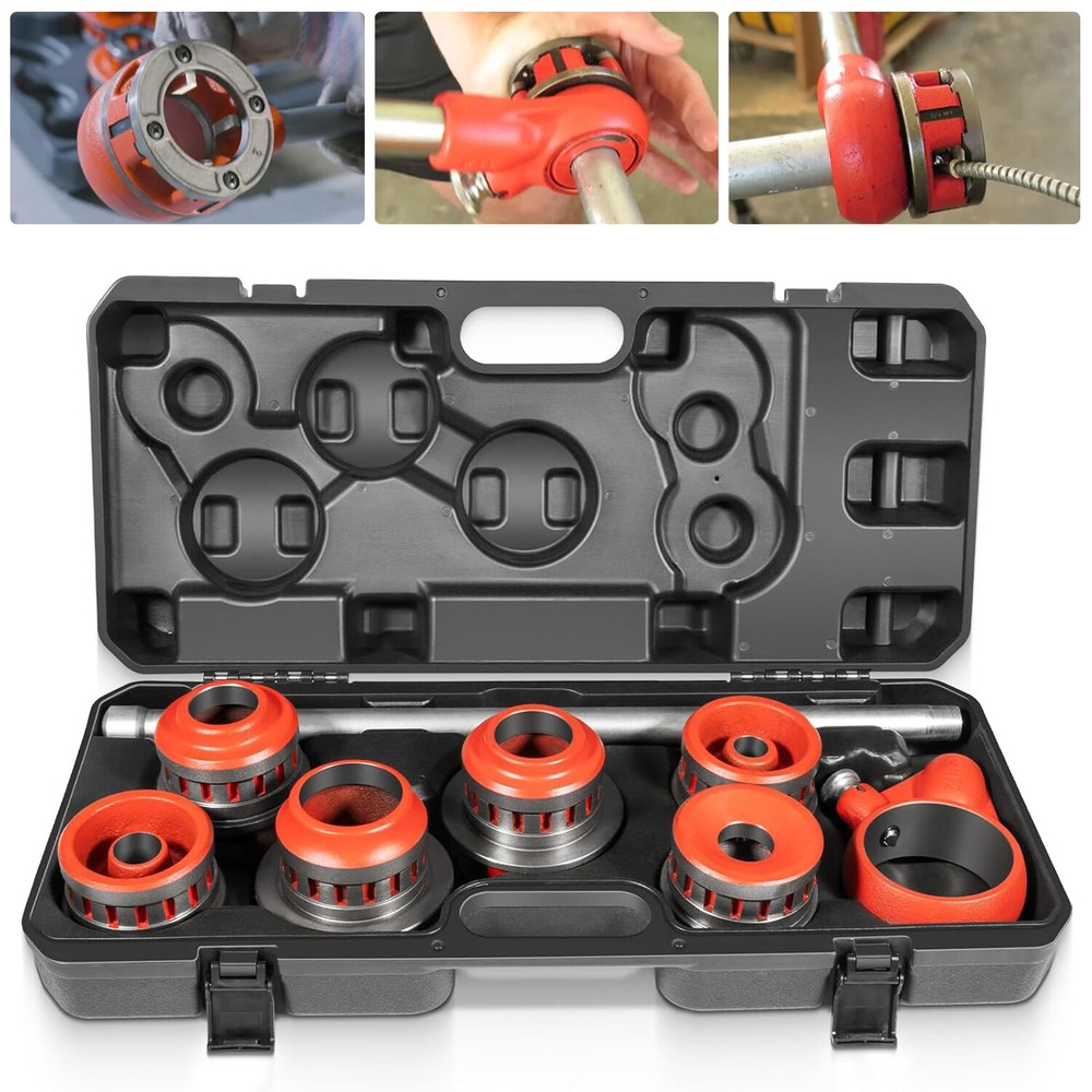 36475 12-R Manual Exposed Ratchet Pipe Threader Set W/6 NPT Die For 1/8&Prime;-2&Prime; Pipe