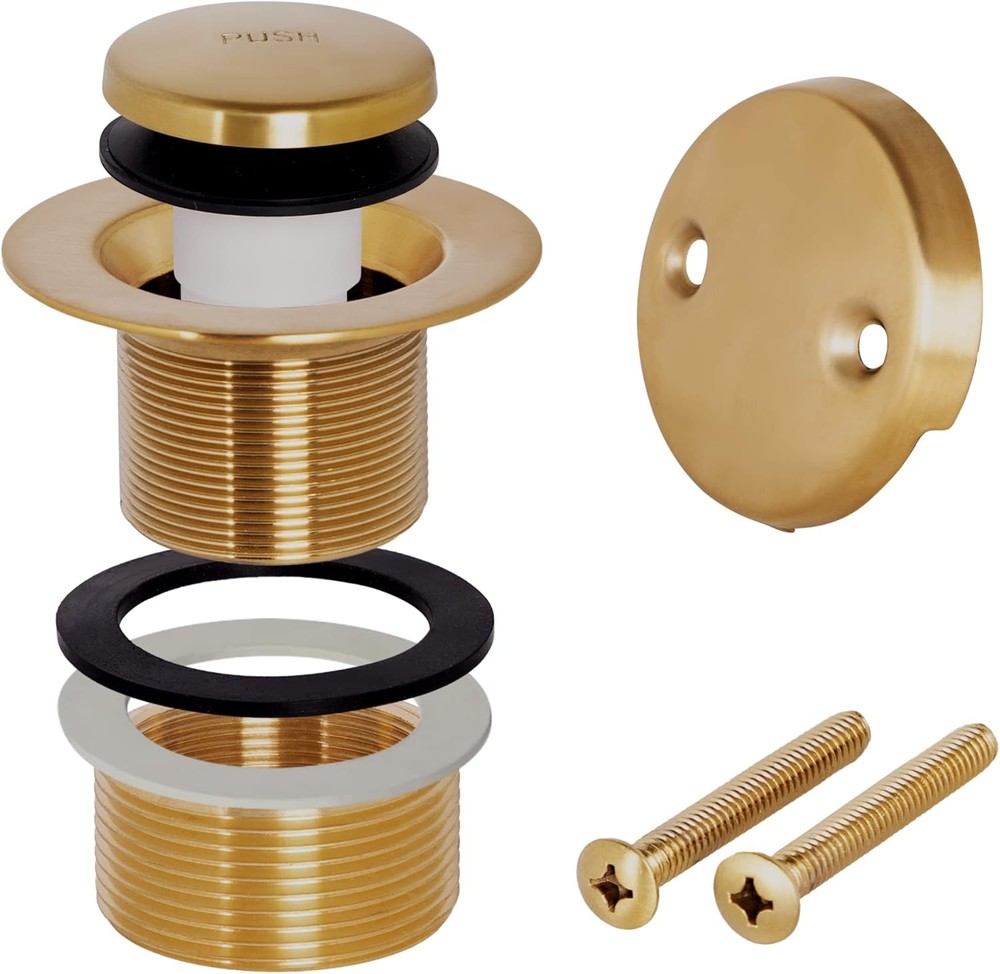 Bathtub Drain Tip-Toe Tub Trim Kit with Two-Hole Overflow Brushed Gold