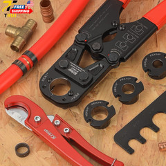 Icrimp Pex Pipe Crimping Tool Kit for 3/8,1/2,3/4,1-Inch Copper Ring with Free G