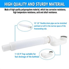 Cinsda Bathtub Shower Drain Pipe, Low Profile Flat 1 1/2 P 1.5 inches, White